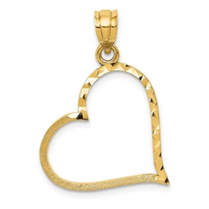 10K Yellow Gold Satin Diamond-cut Crooked Heart Pendant L-1.07 Inch,W-0.79 Inch - Picture 1 of 3