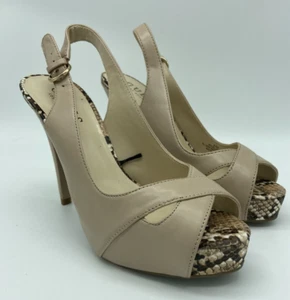GUESS Women's Size 6.5M Platform Pumps Faux Snakeskin Stiletto Heels Nude EUC - Picture 1 of 12