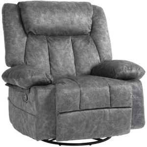 Swivel Fabric Recliner Chair Rocking Chair w/Footrest&Side Pockets Charcoal Gray - Picture 1 of 10
