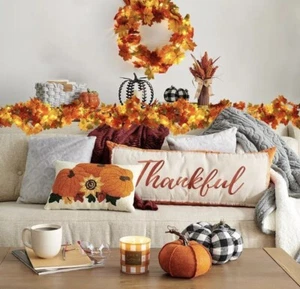 RECUTMS 2 Pcs Artificial Autumn Maple Leaves Garland 5.7Ft/Pieces Fall S2 - Picture 1 of 6