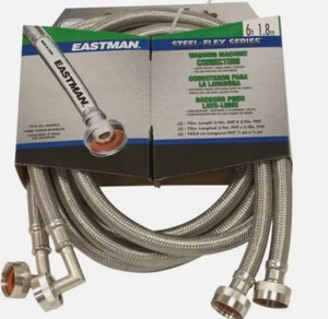 Conector de lavadora Eastman, paquete de 2, 3/4 pulgadas 6 pies acero inoxidable (62A - Imagen 1 de 6