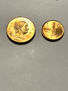 1965 Mexico 1 & 5 Centavos Unc+ #8167 - Picture 1 of 2