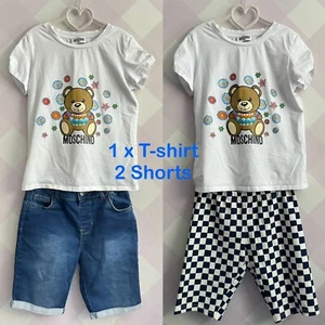 Mixed Brand Set Of Moschino teen Girls White Cotton Logo T-shirt Size12 & Shorts - Picture 1 of 17