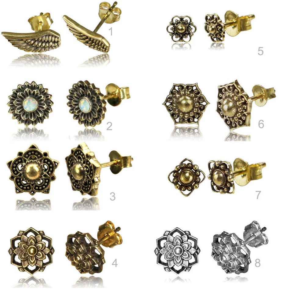 Pendiente de Botón Latón Etno Vintage Estilo Antiguo Flores Goa Z498 - Imagen 1 de 1