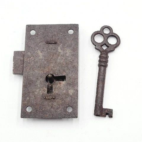 Vintage Cabinet Drawer Dresser Lock with Skeleton Key 2 7/8"x 1 5/8" (11548) Cover