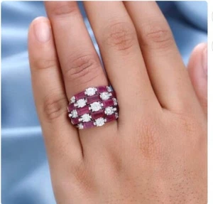 ruby and Moissanite in Platinum Overlay sterling silver ring - Picture 1 of 6