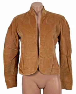 Chaqueta retro victoriana de terciopelo vintage años 70 Patty Woodward Ditzy bronceado dorado talla pequeña - Imagen 1 de 8