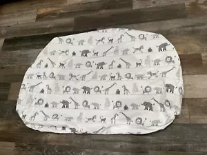 Pottery Barn Kids ~ Lawson Animals Lion Elephant Monkey Crib Sheet White & Gray - Picture 1 of 4