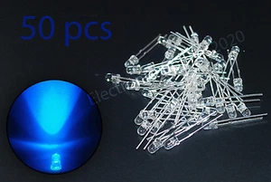 50 pezzi LED 3mm blu acqua trasparente ultra luminoso. USA spedizione veloce - Foto 1 di 1