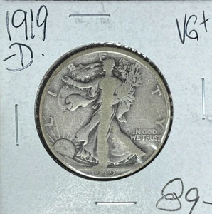 1919-D WALKING LIBERTY SILVER HALF DOLLAR~ VERY GOOD + ~NICE COIN~ - Picture 1 of 2