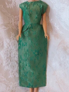 Vestido Vintage Peggy Ann Barbie Clon VERDE Floral Brocado Mod Años 60 - Imagen 1 de 3