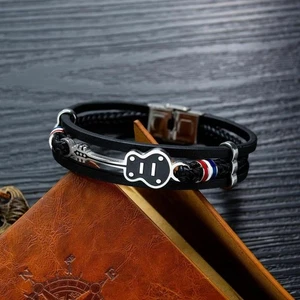 Braided Leather Bracelet Stainless Steel Guitar Music Fans For Men Rope Bangle - Picture 1 of 9