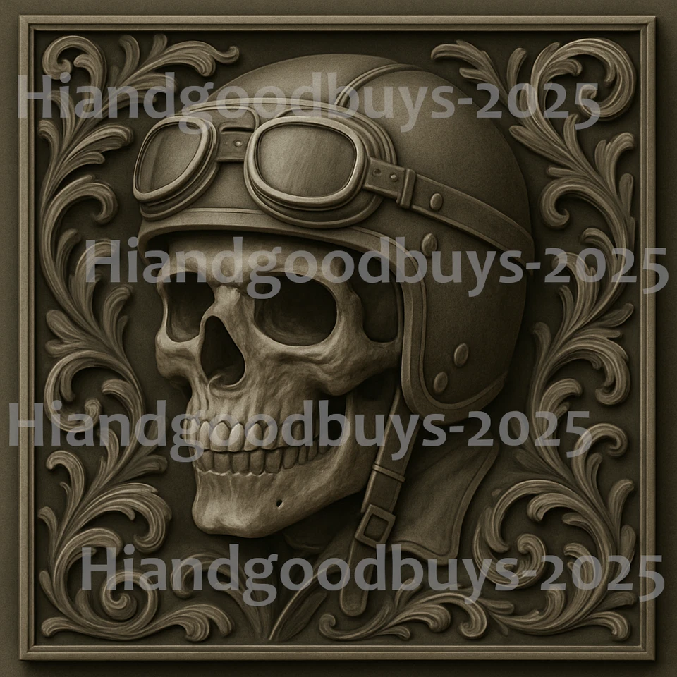 CASCO DE MOTOCICLETA Y CALAVERA GRABADOS CON LÁSER 4x4 azulejo cerámico - HECHO A MANO Foto 1 de 1