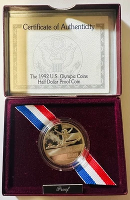 Team USA 1992 Olympic US Mint Coin Half Dollar Proof Gymnastics w/ Box - Image 1 of 2