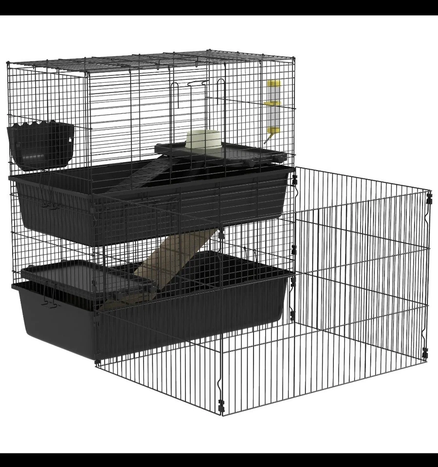 PawHut Small Animal Cage with Playpen, Multi-level Pet Habitat Indoor for.... - Image 1 of 4