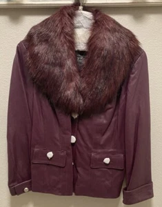 Genuine Leather Coat Jacket Faux Fur Trim Terry Lewis Classic Luxuries NEW - Picture 1 of 17