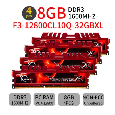 G.SKILL Ripjaws X 32GB 4x 8GB 240Pin RAM DDR3 1600 PC3-12800U Desktop Memory UK - Image 1 of 4