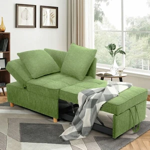 4-in-1 Convertible Sofa Bed 3Seat Linen Fabric Loveseat Single Recliner for Dorm - Picture 1 of 158