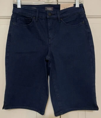 NUEVO CON ETIQUETAS NYDJ Talla 4 Briella Azul Lavado Oscuro Vaqueros Elevación Corta Pliegue Mujer $79 Foto 1 de 4