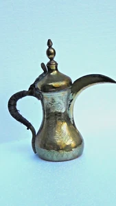 ANTIQUE 19c ARABIC ISLAMIC DALLAH COFFEE POT SHINE BRASS ,ENGRAVED SYMBOLS, #2 - Picture 1 of 9