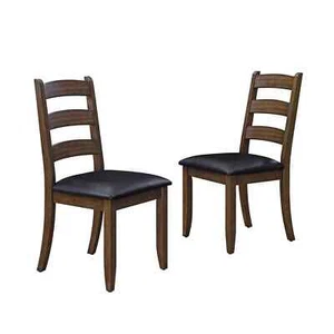 Farmhouse Dining Chairs Brown Padded Seat Wooden Ladderback Country Kitchen Set2 - Picture 1 of 24
