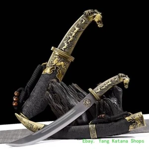 Cuchillo curvo de caballería Dao mongol afilado de acero al manganeso cabeza de caballo #1432 - Imagen 1 de 11