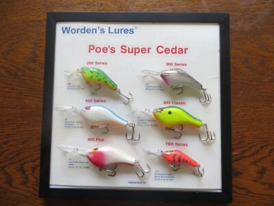 RARE Vintage Framed Poe's Super Cedar Lure Display - 12 x 12 inch - Image 1 of 4