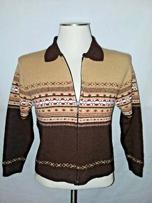 Womens Size PS Long Sleeve Brown Tan Rust Zip Collared Sweater by STUDIO WORKS  - Image 1 of 4