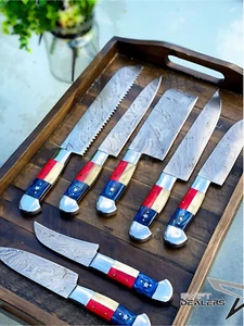 Handmade Chef set of 7 (Patriot Edition), Damascus Steel Chef Set of 7 Knives - Picture 1 of 7