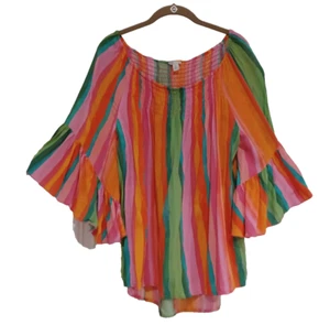 💦💗 CATO EST. 1948 RAINBOW SMOCKED NECKLINE BLOUSE WOMEN'S SIZE XL 💗💦 - Picture 1 of 3