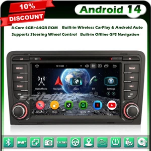 64GB Android 14 Car Stereo Sat Nav CarPlay DAB+Canbus For AUDI A3 S3 RS3 RNSE-PU - Picture 1 of 24