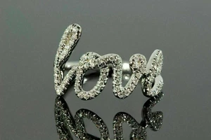 2 Ct Simulated Romantic Engagement Wedding Love Word Ring 14K White Gold Plated - Picture 1 of 8