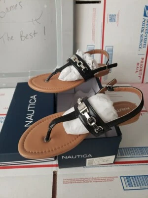Nautica Mujer Sandalia Negra Talla 9 Plana Verano MODELO REETA NUEVO EN CAJA #00T Foto 1 de 4