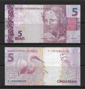 BRAZIL, 5 REAIS, BANCO DO BRAZIL, BANK NOTES, PAPER MONEY,CURRENCY,CIRCULATED - Picture 1 of 1