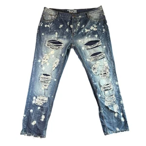 Mens Rogue Vintage Distressed Jeans 44Wx34L Bleached Denim Ripped Designer Pants - Picture 1 of 10