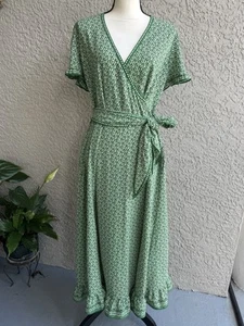 Max Studio Womens Dress Ruffles Faux Tie Wrap Maxi Dainty Floral Green Sz L NWT - Picture 1 of 11