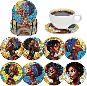 Schwarze Frau Diamond Painting Untersetzer - 8 Stück Zum Selbermachen Buntes Glas  - Bild 1 von 7
