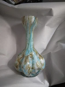 Franz Welz Stevens & Williams Mica Spangled Glass Vase Blue Brown White Mellon - Picture 1 of 5