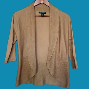 Ralph Lauren Lightweight Gold Tan Shawl Collar Cardigan XS Cotton Open Front - Picture 1 of 5