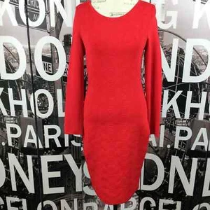 The Limited Eva Longoria Power Knit Sheath Body Con Long Sleeve Dress Red M NWT - Picture 1 of 6