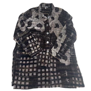 Giacca blazer cappotto Maude Andrade tessuto a mano art-to-wear Lux nero ciniglia taglia M L - Foto 1 di 13