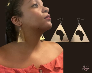 Large Acrylic Africa Map Gold Mirror Afro Dangle Triangle Statement Earrings - Picture 1 of 7