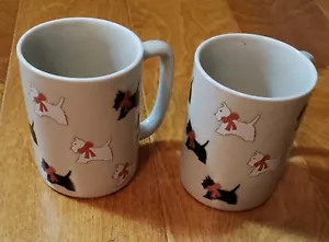 Scottie Dog Coffee Mugs Pair Otagiri Blk&Wht Scottish Terriers Japan Beige Backg - Picture 1 of 7