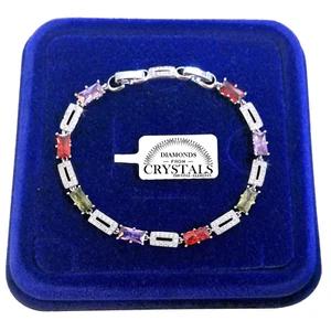 Braccialetto Tennis Rombo Donna pl.oro Bianco 18k con Cristalli Zirconi M/Colo - Foto 1 di 6