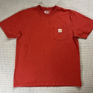 Carhartt T-Shirt Mens Med Orange Loose Fit Short Sleeve Pocket Logo Work Heavy - Picture 1 of 6