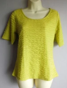 Versatile Citrus Lime Textured Overlaid Fabric Wide Neck T Shirt Top UK Size 14 - Picture 1 of 5