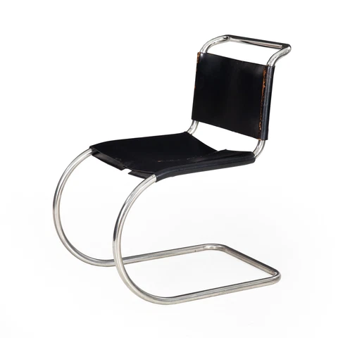 Circa 1960s Mies van der Rohe MR10 Dining Chair, as-is, damaged leather Cover