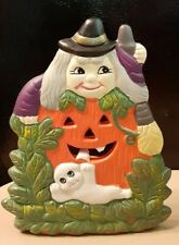 Halloween Tealite Ceramic Candle Holder Pumpkin Witch Broom Ghost