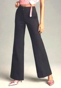 Pantalones negros acampanados de pierna ancha Anthropologie Maeve The Naomi Ponte talla US 00 - Imagen 1 de 15