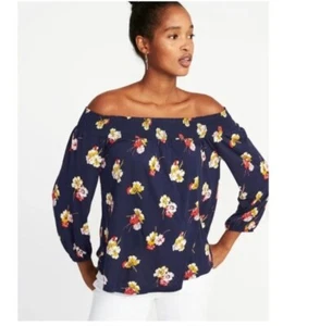 Old Navy Floral Off the Shoulder XL Blue soft knit stretchy blouse - Picture 1 of 6